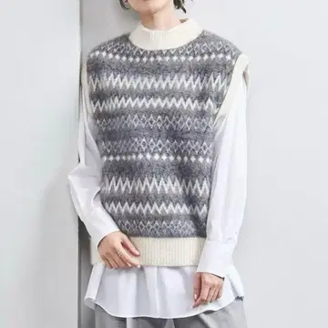 united arrows 폭스 캐시미어 자카드 니트 베스트