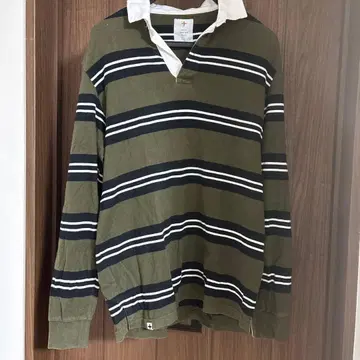 올리브 그린 스트라이프 긴팔 피케 셔츠