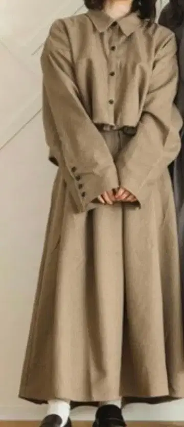 클레 에 가을 컬러 롱 스커트 벌룬 셔츠 셋업