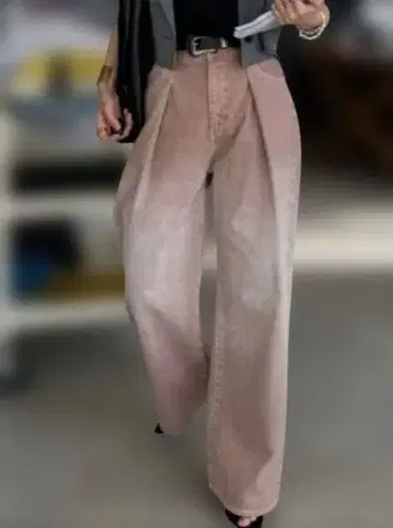 지나시스 턱 데님 와이드 팬츠