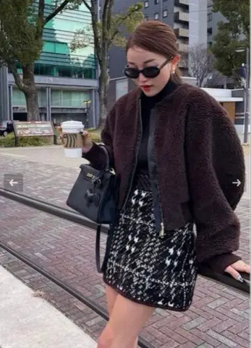 sheller 체크 트위드 니트 스커트