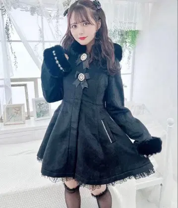 MARS 비쥬 리본 롱 코트 블랙