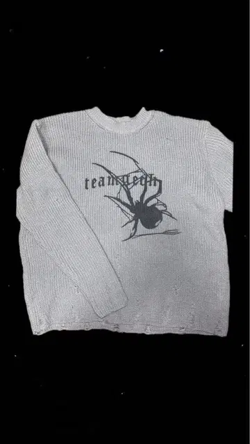 y2k 그런지 거미 그래픽 니트 스웨터 그레이 데미지 가공