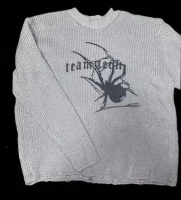 y2k 그런지 거미 그래픽 니트 스웨터 그레이 데미지 가공