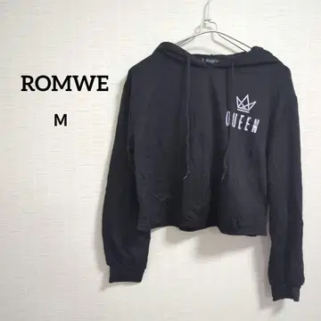 해외 구제 의류 1점 ROMWE 블랙 크롭 후드티 M