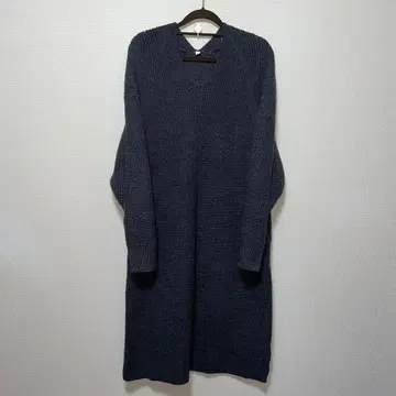 다크 그레이 니트 롱 원피스 V넥 캐주얼 심플 M