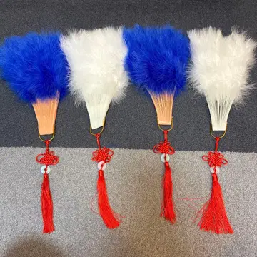 블루 화이트 깃털 부채 4개 세트