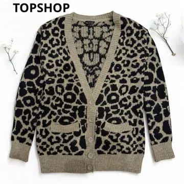 TOPSHOP 레오파드 무늬 가디건 니트 모헤어 혼방 블랙 x 베이지