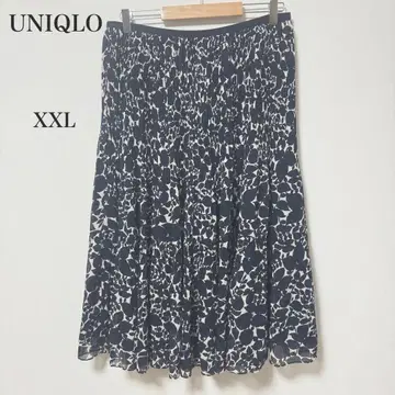 유니클로 쉬폰 티어드 플레어 스커트 XXL 네이비 꽃무늬