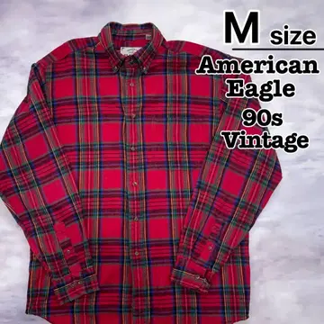90s American Eagle 플란넬 셔츠 M 레드 체크 무늬