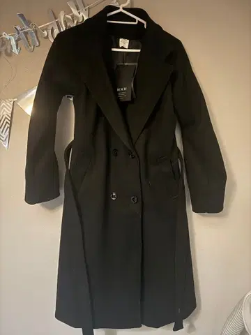 블랙 더블 브레스트 롱 코트