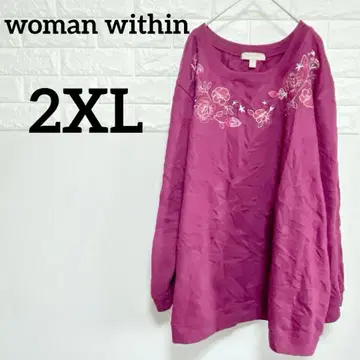 [ woman within ] 긴팔 트레이닝복 2XL 퍼플 꽃무늬 자수