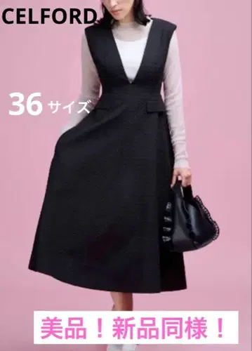 새상품급 CELFORD 자카드 점퍼 드레스 36 블랙