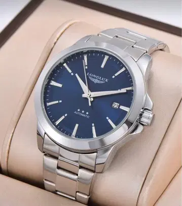 자동 와인딩 손목시계 네이비 블루 스테인리스