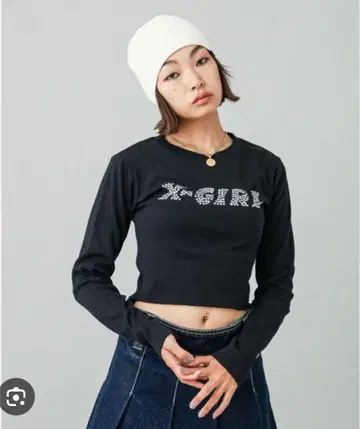 X-GIRL 블랙 크롭 긴팔 T셔츠