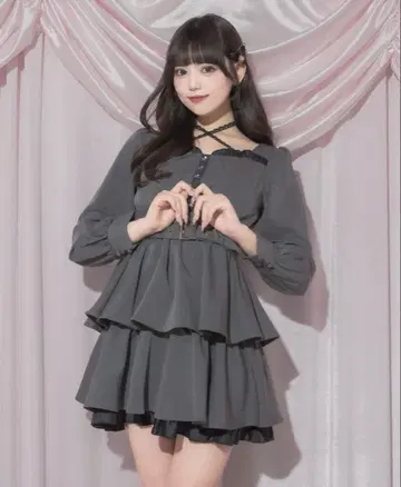 프론트 후크 티어드 미니 원피스 pium