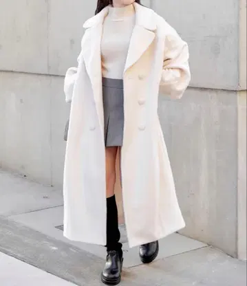 chico 더블 샤기 롱 코트 아이보리