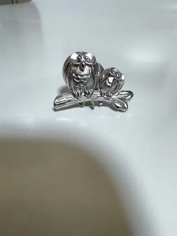 올빼미와 작은 새의 실버 브로치