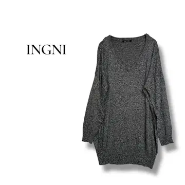[ INGNI ] 그레이 V넥 긴팔 니트 스웨터
