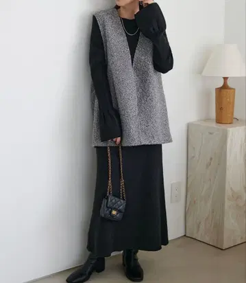 DISCOAT 베스트 부착 리브 니트 셋업