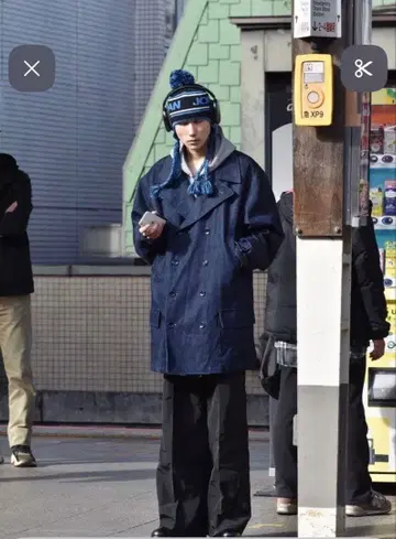 다크 블루 데님 더블 브레스트 자켓용 00s J.CREW 피 코트