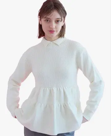 [택 포함 새상품] SONO 티어드 페플럼 니트 S245KM042 화이트