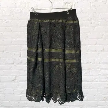 12129 두 자무르 전체 레이스 플레어 스커트 블랙 M~L 허리밴딩