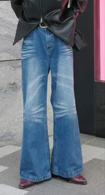 nugu michi 내추럴 워싱 와이드 데님 팬츠 BLUE L