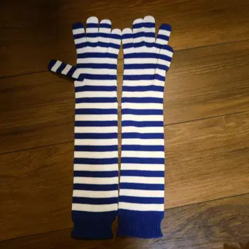 새상품 마리메꼬 롱 그로브 블루 x 화이트 보더 니트 장갑