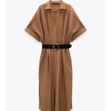 ZARA 자라 브라운 셔츠 원피스 반팔 벨트 포함
