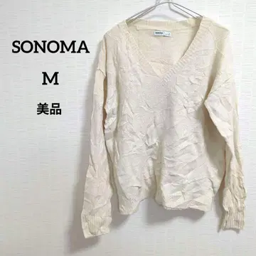 해외 구제 의류 1점 SONOMA 아이보리 V넥 긴팔 니트 M