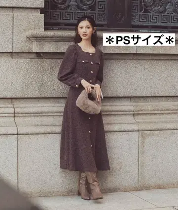 [1회 착용] 프론트 버튼 트위드 원피스 브라운 PS 사이즈