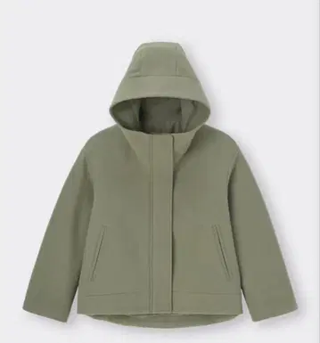 [ 미사용 새상품 ] GU 코지 멜톤 숏 후디 코트 올리브 그린