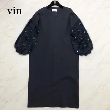 새상품급 vin 야마다야 비쥬 샤기 슬리브 니트 원피스 네이비