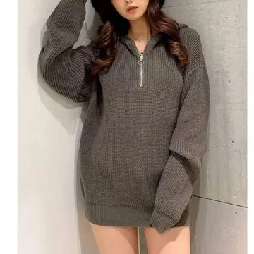 GYDA 하프 ZIP 후드 니트탑