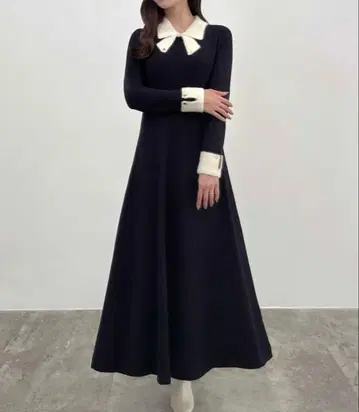 CENEA 세네아 바이컬러 리본 니트 원피스 L