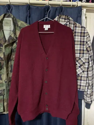 90s ARROW USA제 가디건 버건디 와인 레드