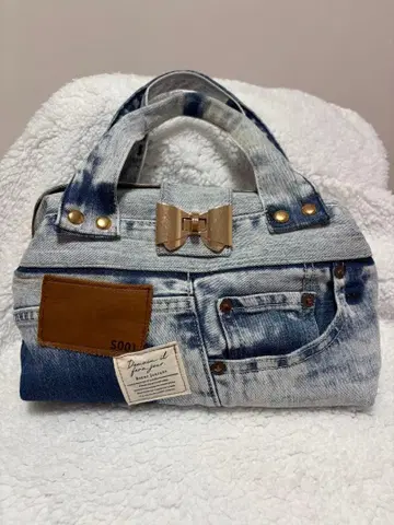 데님 리본 클로징 토트백
