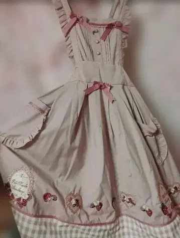 아마벨 에이프런풍 오버롤 스커트 딸기 핑크