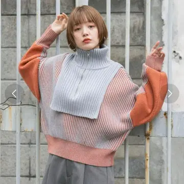 KBF 스트라이프 니트 그레이 x 오렌지