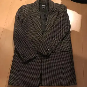 ZARA 체스터 코트 체크 무늬 하운드투스 체크 코트