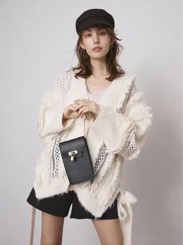 snidel 퍼 라이크 레이스 니트 가디건