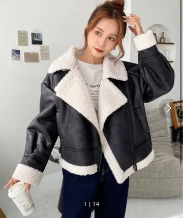 인조 가죽 x 보아 페이크 무스탕 라이더 자켓 블루종 moment+