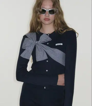 CRANK Ribbon Tie Knit Cardigan (Navy)