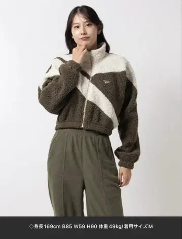 Reebok 브라운 화이트 스트라이프 플리스 자켓 M