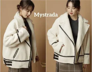 Mystrada 볼륨 보아 라이더 자켓 36 화이트