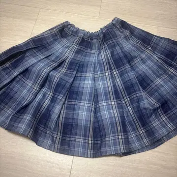 네이비 계열 체크 플리츠 스커트