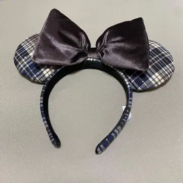 디즈니 머리띠 브라운 체크 무늬