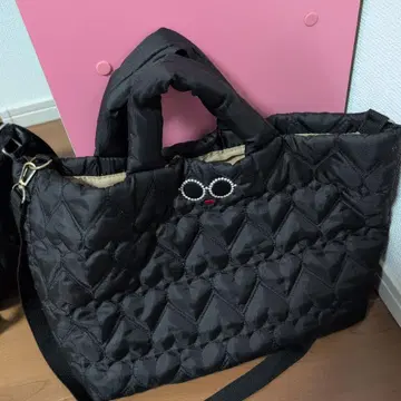아조리 하트 퀼팅 숄더백 블랙