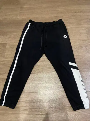 CRONOS 블랙 조거 팬츠 사이드 스트라이프